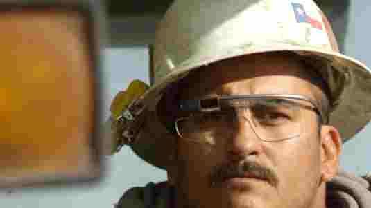 Employee using Google Glass while at a Schlumberger Energy Company. Employee using Google Glass while at a Schlumberger Oilfield Services Company.